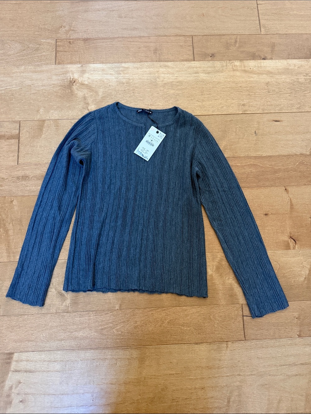 Zara Women's Ribbed Long-Sleeve Sweater - Gray